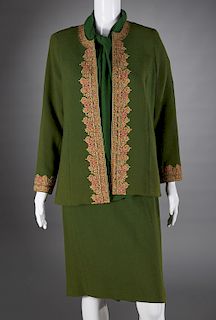 Ladies Akira Isogawa olive green embroidered suit