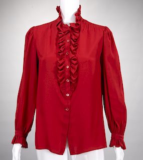 Vintage Yves Saint Laurent red ladies silk blouse