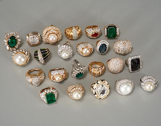 Group of ladies costume jewelry cocktail rings