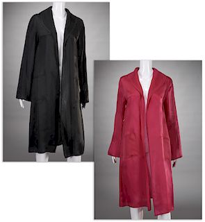 (2) Carla Westcoff silk evening wear coats