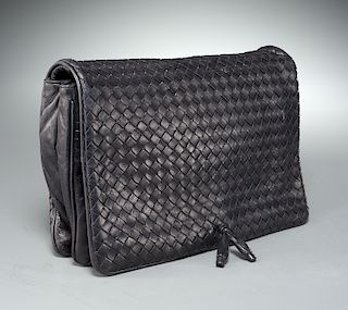 Bottega Veneta black woven leather clutch handbag