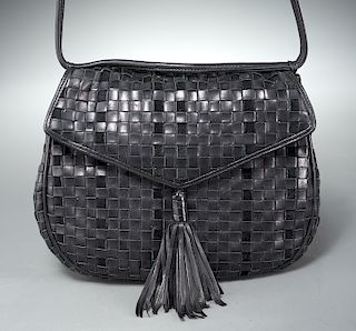 Bottega Veneta black woven leather shoulder bag