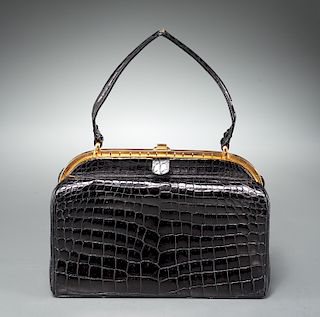 Vintage ladies black crocodile handbag