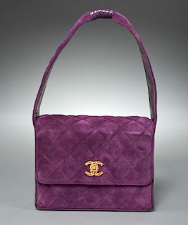 Chanel purple suede quilted handbag