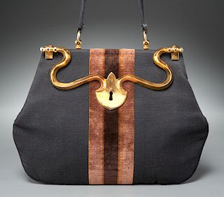 Roberta di Camerino black linen & velvet handbag