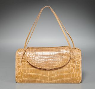 Vintage Judith Leiber tan crocodile handbag