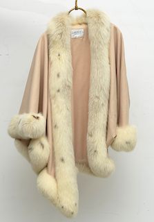 J Mendel white wool cape with fur trim