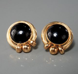 PBD 14K gold & onyx pierced earrings