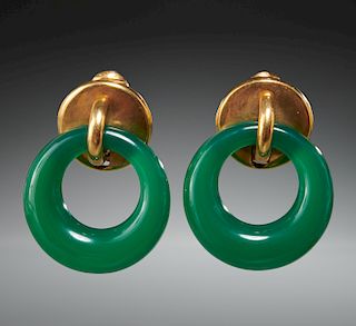 18k gold & jade clip style earrings
