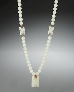 Nephrite white jade beaded necklace