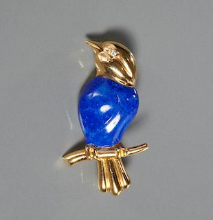 Blue bird 14k gold brooch