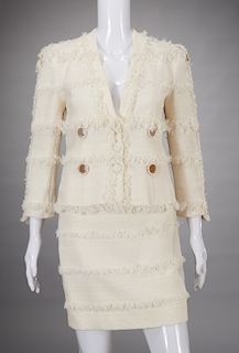 Chanel boucle and fringe skirt suit