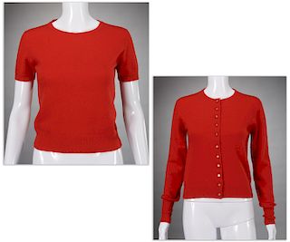 Chanel red cashmere cardigan sweater set