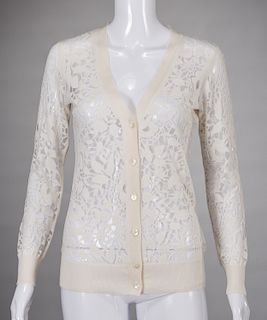 Magaschoni ivory lace and silk cardigan sweater