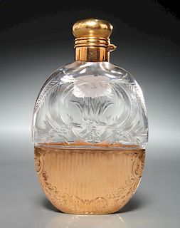 14k gold and cut glass scent bottle