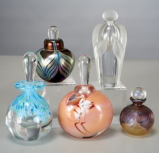 Group of studio art glass perfume bottles