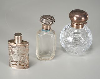 Group of sterling & glass perfume bottles