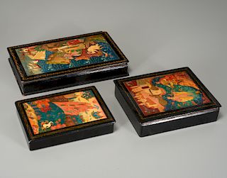 Group of Mstera Russian lacquer boxes