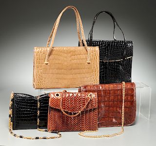 Group of ladies exotic skin handbags