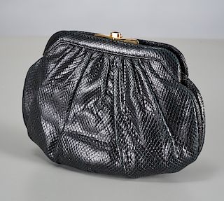 Judith Leiber black lizard handbag