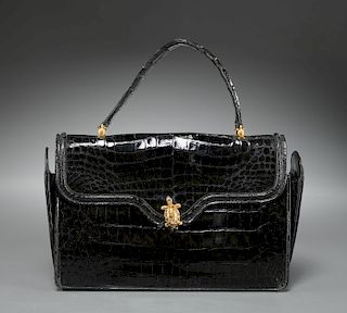 Saks Fifth Avenue black crocodile handbag