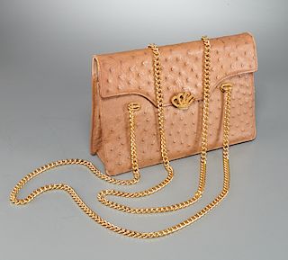 Saks Fifth Avenue tan ostrich handbag