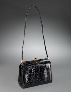 Judith Leiber black crocodile handbag