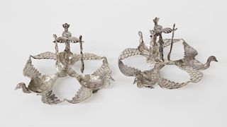 Pair of Continental Silver Egg Caddies with Spoons