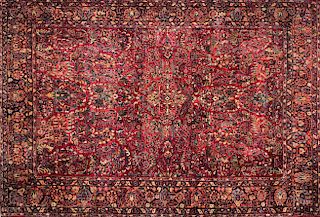 Vintage Persian Sarouk Hand Knotted Wool Carpet, circa 1930s