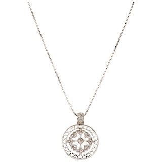 A diamond 14K white gold necklace and pendant.