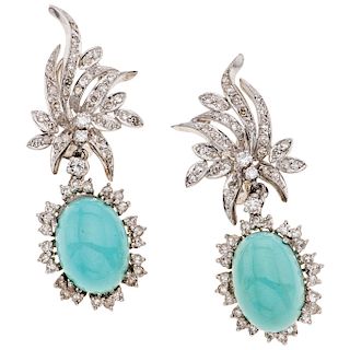 A chrysoprase and diamond palladium silver pair of earrings.
