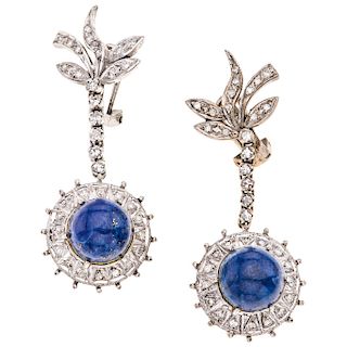 A lazurite and diamond palladium silver pair of earrings 