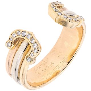 DE LA FIRMA CARTIER, CA. 1997 diamond 18K yellow, white and pink gold ring. 