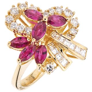 A ruby, and diamond 18K yellow gold ring.