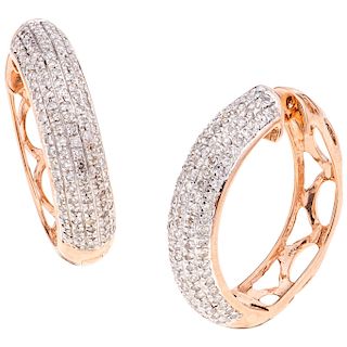 DE LA FIRMA HS diamond 10K pink gold pair of hoop earrings. 