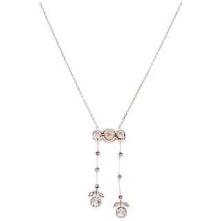 A cultured pearl and diamond .920 cilver necklace. 