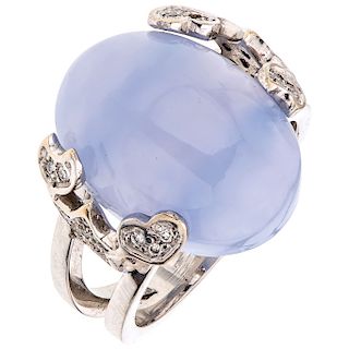 A chalcedony and diamond 18K white gold ring. 