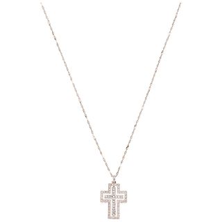 A sapphire and diamond 14K white gold necklace and cross. 