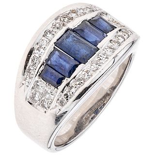 A sapphire and diamond 18K white gold ring. 