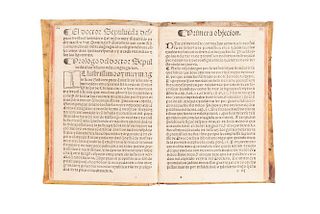 Casas, Bartolomé de las. Aquí se Contiene una Disputa o Controversia. Sevilla: En Casa de Sebastián Trujillo, 1552. 1er. edición.