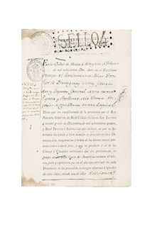 Iturrigaray, José de. México, febrero 17 de 1807. Escritura de 200 pesos... de la Cofradia del Rosario de Yrapuato.