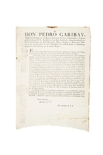 Garibay, Pedro. Bando. Que se suspeda la venta de bienes de Capellanías, Obras Pías, Comunidades Religiosas. México: 1809.