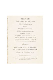 Bringas, Diego Miguel. Sermón que en la Reconquista de Guanaxuato, Predicó en la Iglesia Parroquial de dicha Ciudad. México: 1811.
