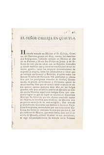 F. J. B. El Señor Calleja en Quautla. México: En la Imprenta de Arizpe, 1812. Impreso sobre el Sitio de Cuautla.
