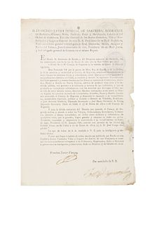 Venegas de Saavedra, Fco. Xavier. Decreto: Quedan extinguidos los Estancos de Cordovanes, Alumbre, Plomo y Estaño. México 1812.