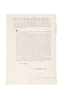 Calleja del Rey, Félix María. Bando. Respuesta y ejecución de los Decretos de las Cortes Generales.  México a 27 de Marzo de 1813.