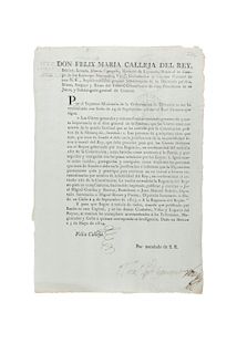 Calleja del Rey, Félix María. Real Decreto: "las personas… serán habidas como traidores a la Patria…". México a 5 de Mayo de 1814.
