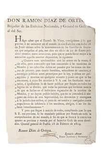 Díaz de ortega, Ramón - Amor, Ignacio. Bando sobre el Plan para la Exterminación de Gavillas de Facciosos... Puebla, 1814.