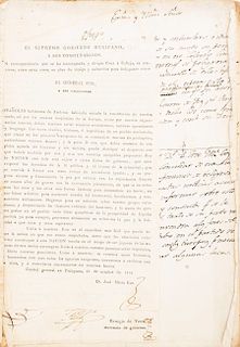 Conjunto de documentos manuscritos e impresos relacionados con José María Cos, uno con la rúbrica de José María Morelos. 1817.