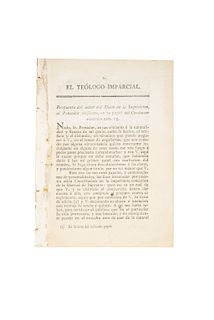 Bartolomé, Fray José de San. El Teólogo Imparcial. Respuesta del autor del Duelo de la Inquisición, al Pensador Mexicano... México,1820